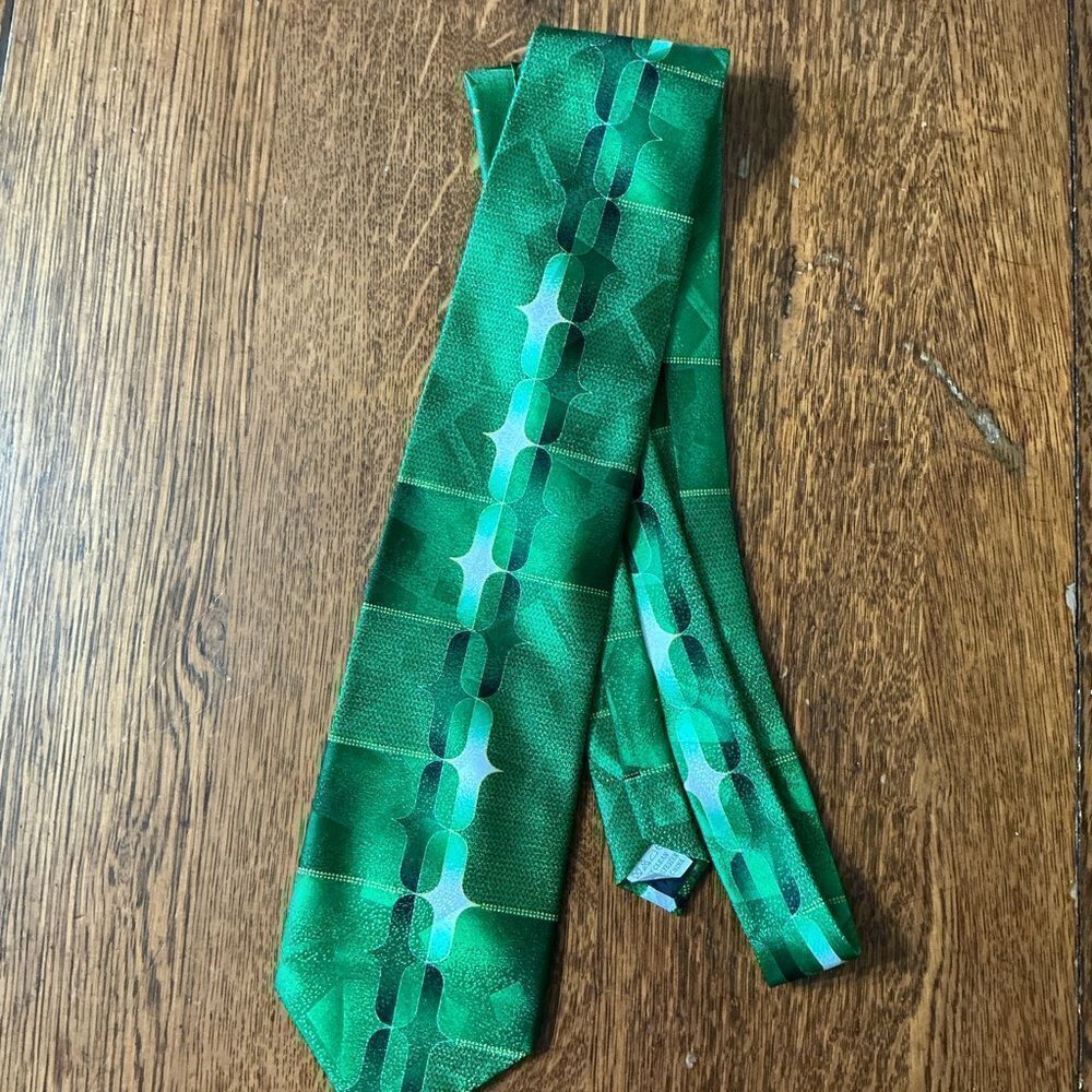 Fratello Mens Necktie Tie Green And Black Geometric Design ￼